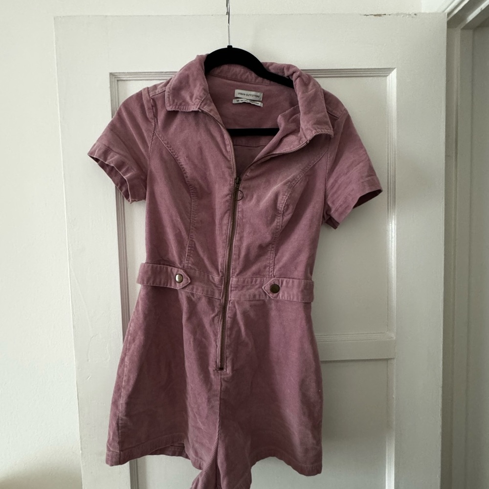 uo tyson zip front romper in purple